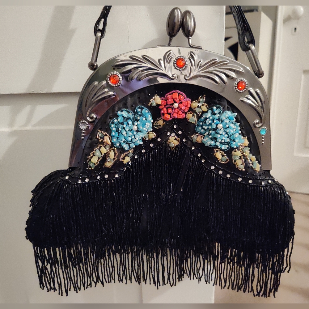 Black/Multi Colored Beaded Handbag